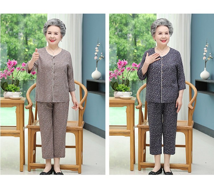 Bộ mặc nhà dài tay cho người già, bộ đồ bà chất lụa cực mát