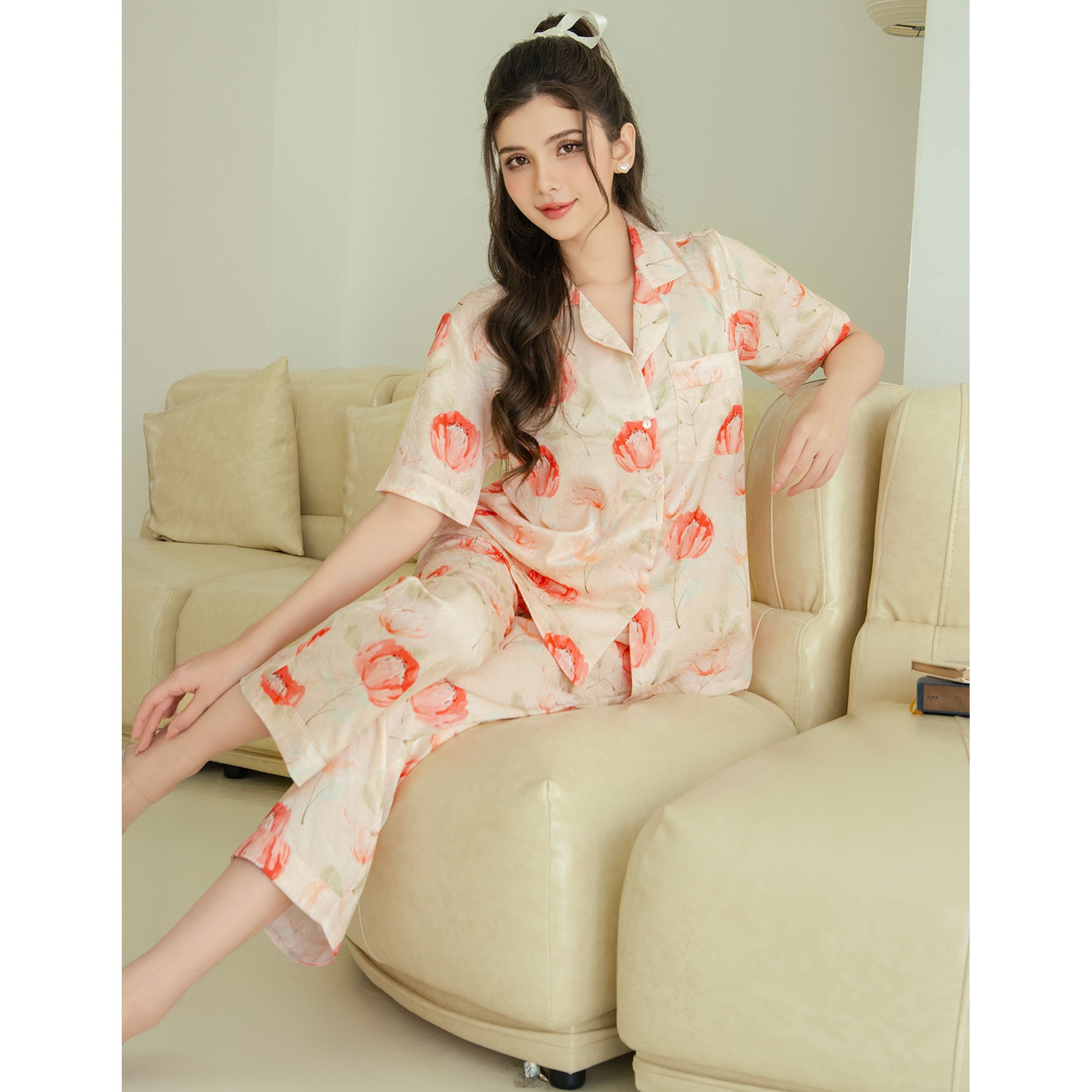 VIBES Pijama dài Lụa gấm Jolie Long Py Set