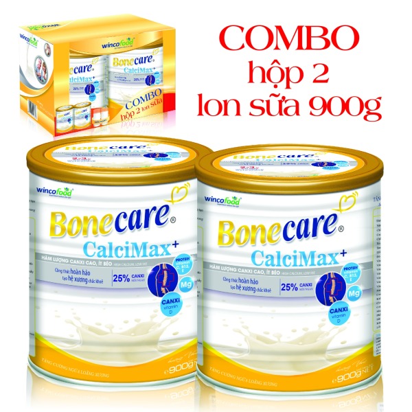 Combo 2 lon sữa bột Bonecare Calcimax+ 900g: dành cho người từ 18 tuổi trở lên bổ sung canxi phòng ngừa loãng xương, tim mạch và tiểu đường.