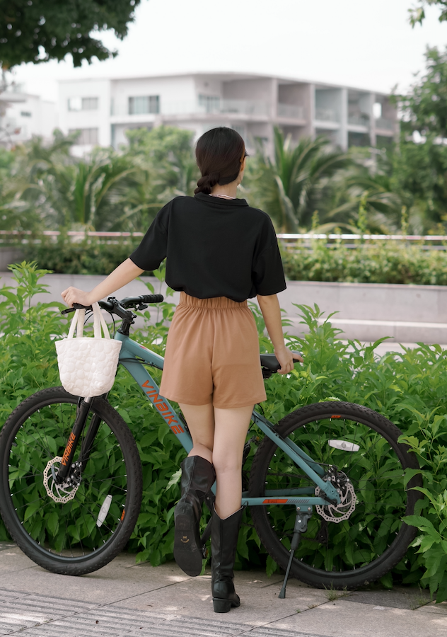 Quần đùi thun giả váy túi mổ