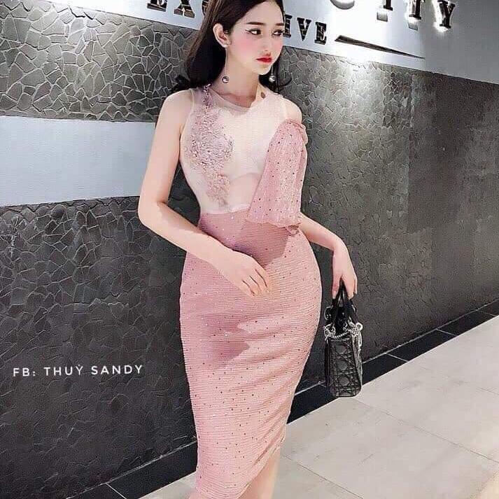 đầm body nhúng vai đỗ ren đắp