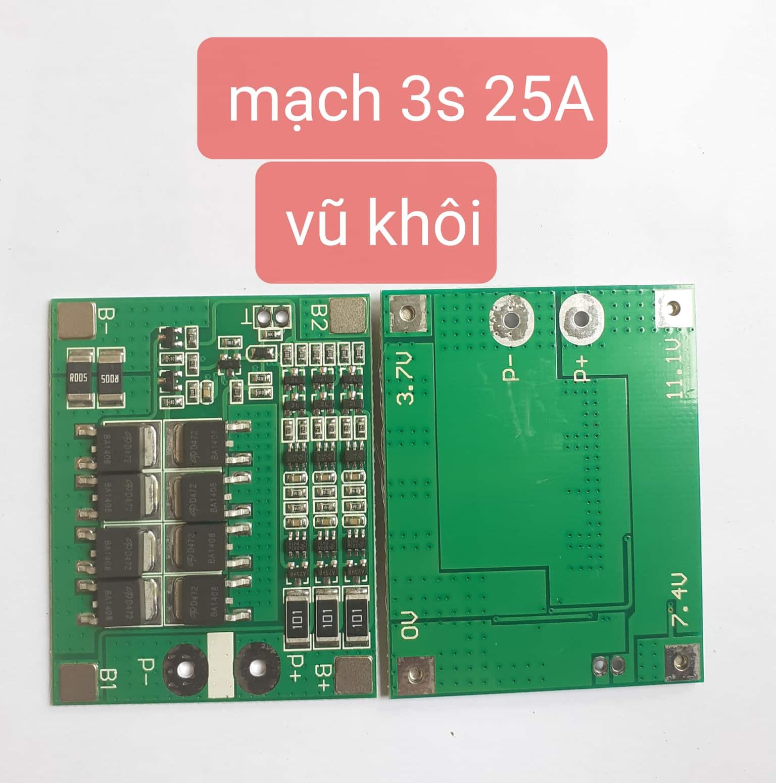 Mạch 3s 12.6v - 25a, sạc cân bằng và bảo vệ cell pin li-ion 3s 12v
