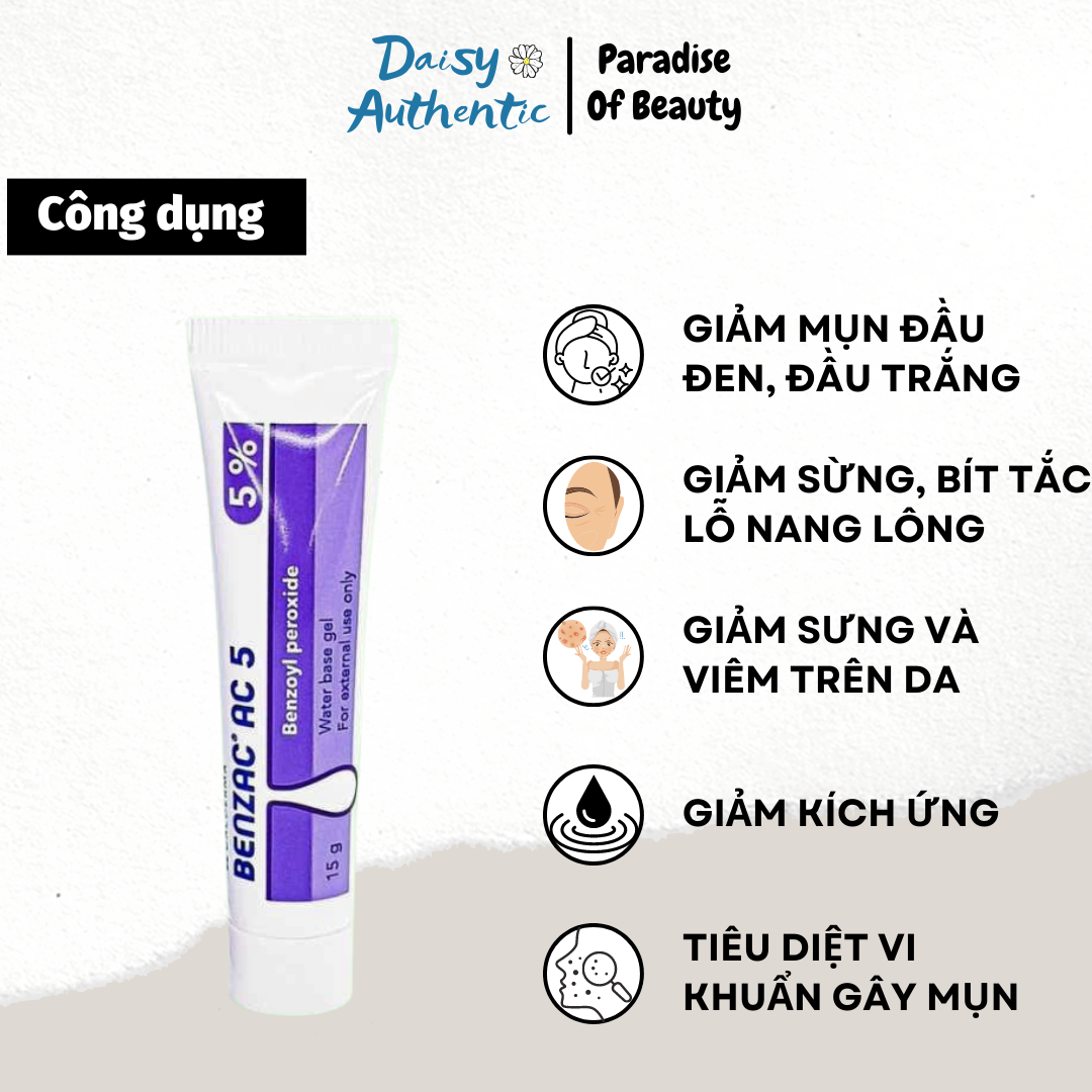 Benzac AC 5% Benzoyl Peroxide 15g - KEM GIẢM MỤN