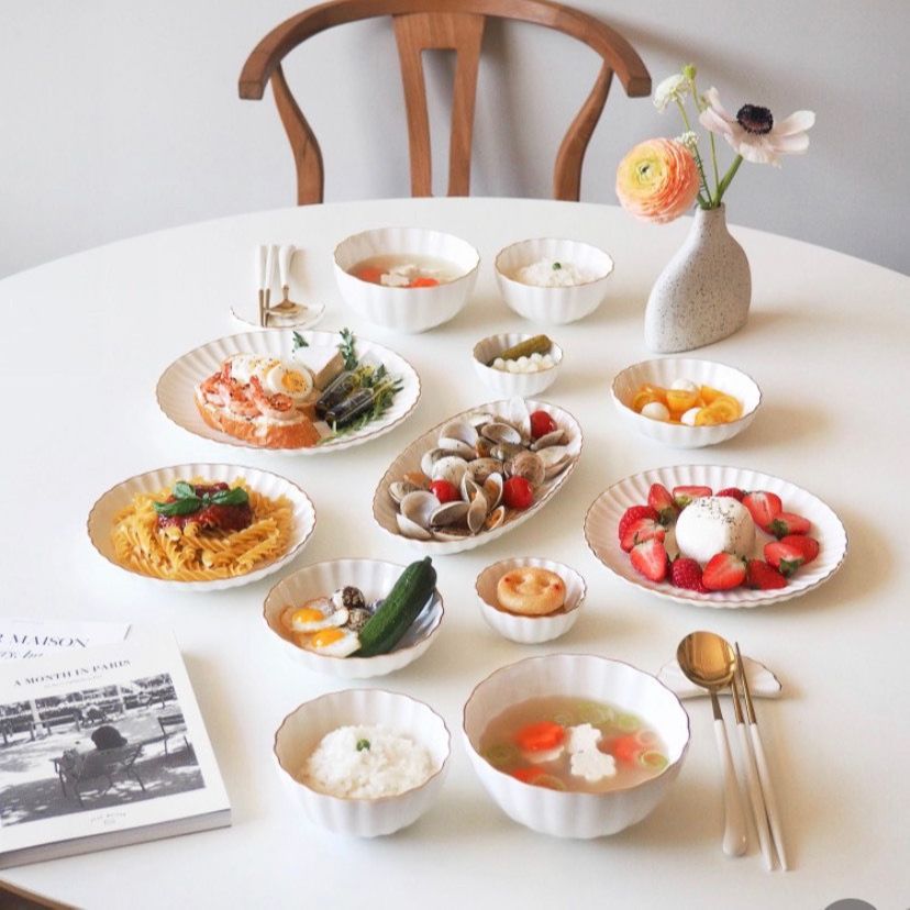 Erato - Bộ bát đĩa sứ Cotton 2 người 14P (Set tân gia) - 에라토 코튼 2인 그릇 홈세트