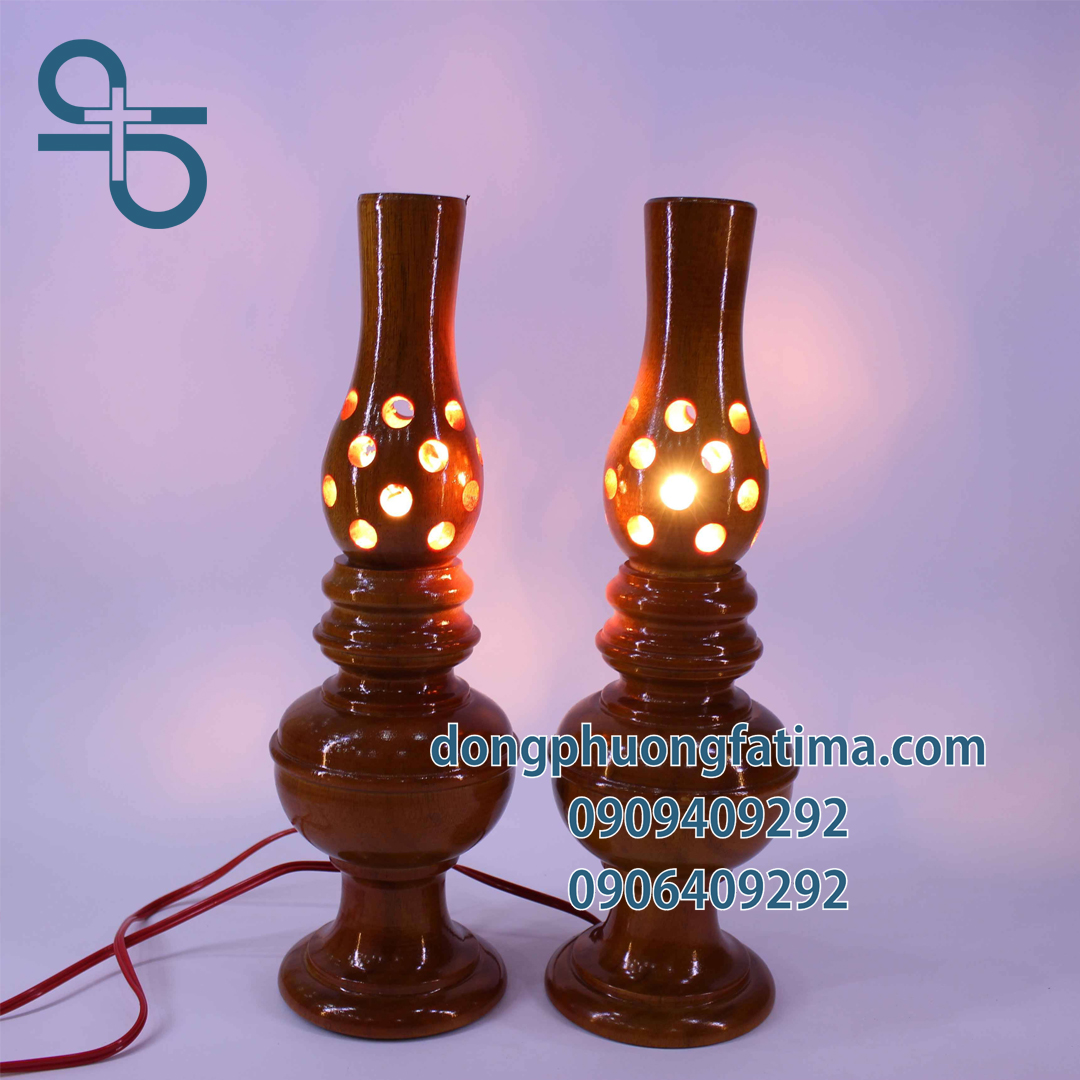 Đèn Bàn Thờ2 Cây Đèn Gỗ Cao Bàn Thờ 29cm