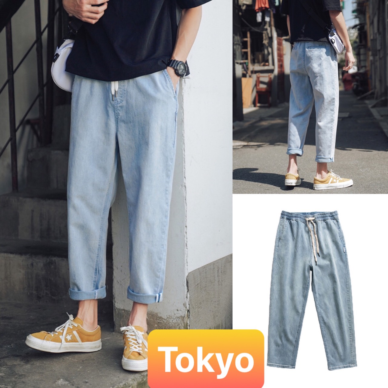 QUẦN BAGGY JEAN NAM CHẤT BÒ XANH LƯNG THUN CẠP CHUN ỐNG RỘNG DÀI SÀNH ĐIỆU HÈ NHẬT BẢN HOT TREND DB-31 - TOKYO FASHION