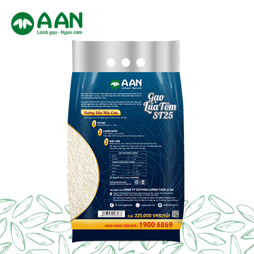 Gạo Thơm ST25 Cao Cấp Lúa Tôm Bán Hữu Cơ A An Túi 5 KG