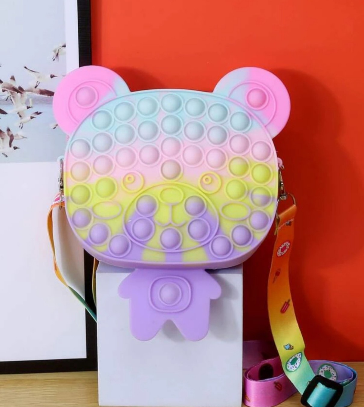 Túi đeo chéo POP IT size lớn hình thú bằng silicon