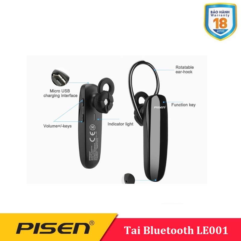 Tai nghe bluetooth Pisen LE001 - Màu đen