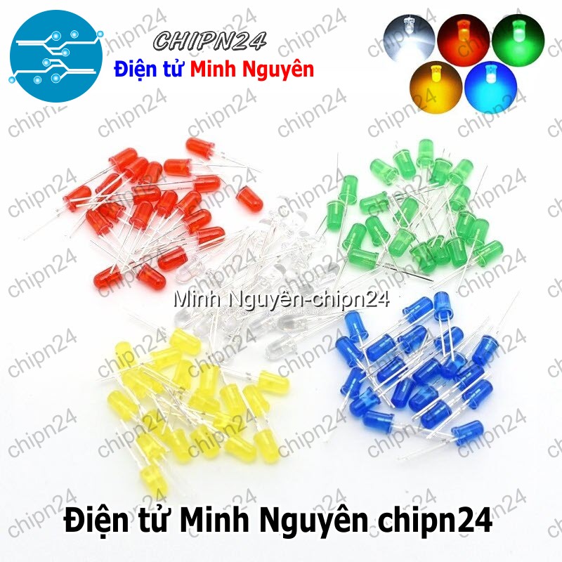 [50 con] (TK2) Led 5mm Vỏ Đục Màu ra Màu (Đỏ/Vàng/Xanh Lá/Dương/Trắng/Cam) - [Chọn Loại] - HHH.00164