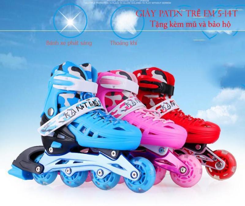 Phân phối Bán ván trượt giá rẻ, Giày Patin trẻ em tặng mũ và đồ bảo hộ (5 đến 14 tuổi) bánh xe chất liệu cao su đúc chắc chắn, ma sát tốt (Quà tặng kèm số lượng có hạn)