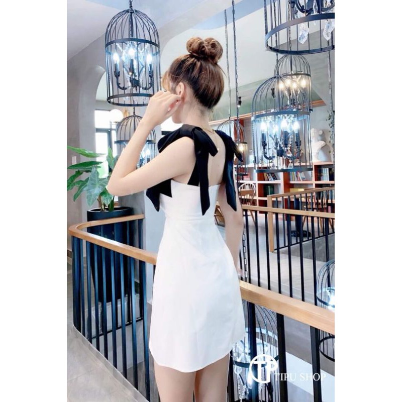 (có mút) Đầm nơ vai chữ A tiểu thư ( có quần ở trong )