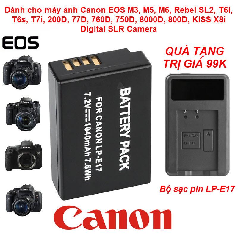 Combo tiết kiệm 40% - Pin và bộ sạc pin máy ảnh Canon LP-E17 dành cho máy ảnh Canon EOS M3 M5 M6 Rebel SL2 T6i T6s T7i 200D 77D 760D 750D 8000D 800D KISS X8i Digital SLR Camera- Bảo hành 12 tháng