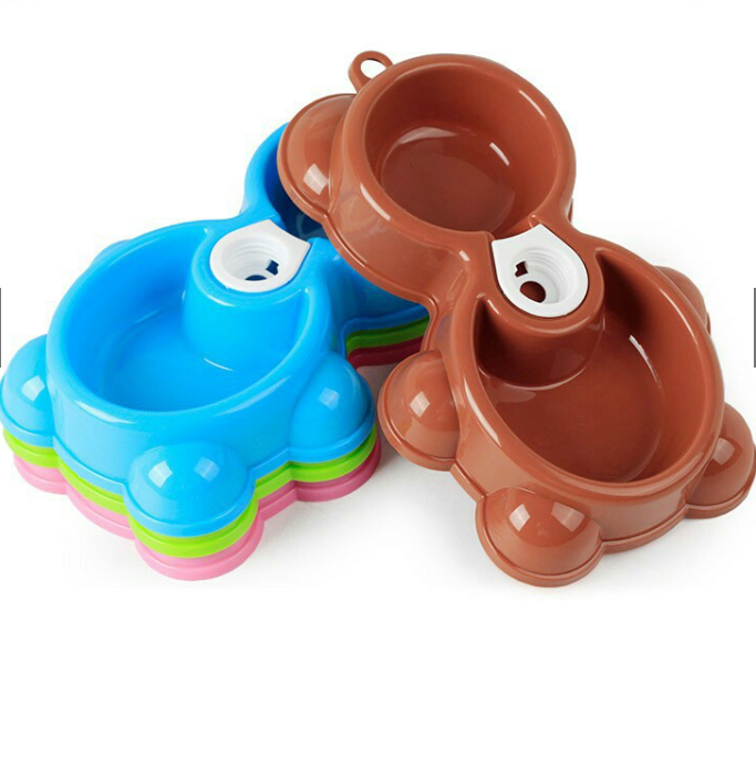 Bát ăn đôi Con Gấu cho Chó Mèo ( lựa chọn kèm bình hoặc không bình )
