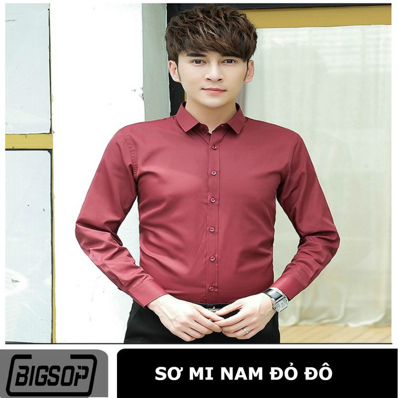 Áo sơ mi nam bigsop dài tay màu đỏ đô