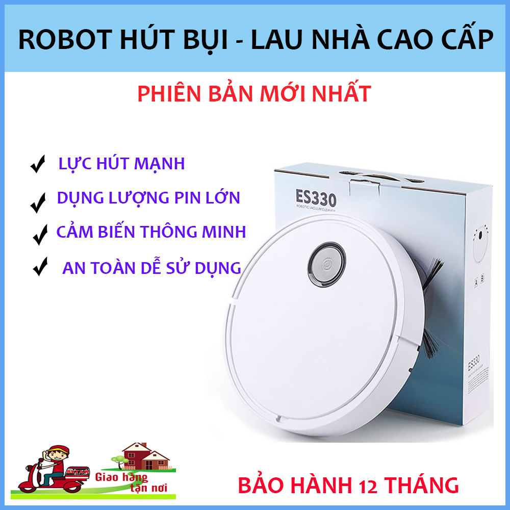 Robot hút bụi lau nhà thông minh, robot tự động lau nhà es330, robot hút bụi lau nhà. tự động phát hiện khi gặp các vật cản, robot có thể tự động hút bụi trên mọi mặt sàn như sàn gỗ, sàn gạch