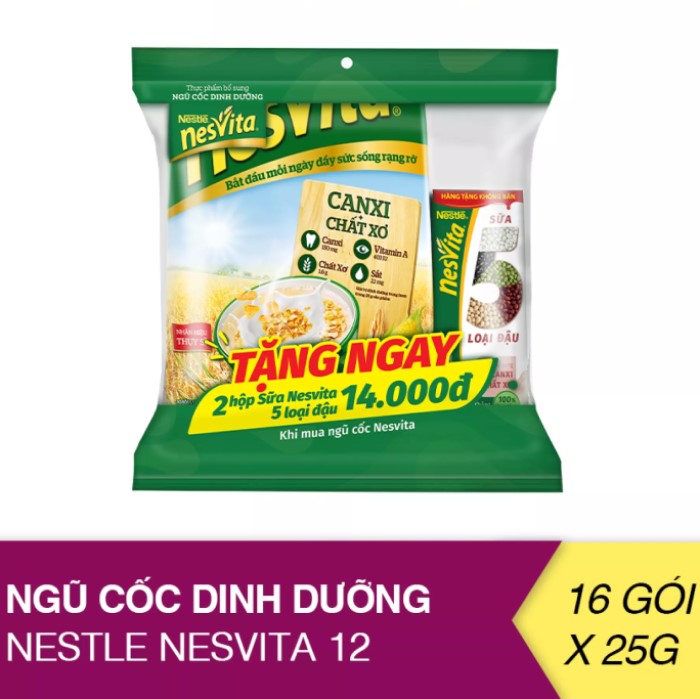 HCMMua 1bịch tặng 2 hộp sữa 5 loại đậu Nesvita Ngũ cốc Nestle Nesvita bịch