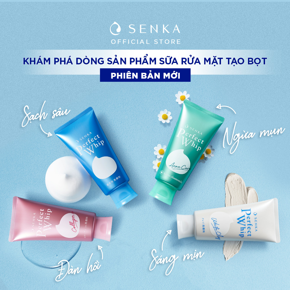 Sữa rửa mặt sạch hoàn hảo ẩm mịn tự nhiên với bọt tơ tằm trắng Senka Perfect Whip 120g số 1 Nhật Bản