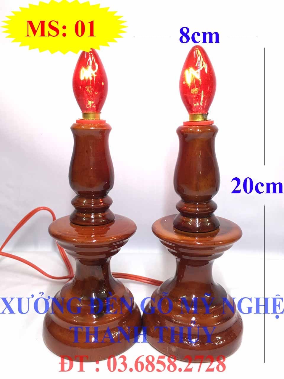 Đèn bàn thờ điện hàng chất lượng  - Đèn bé - Gỗ tràm MS 01
