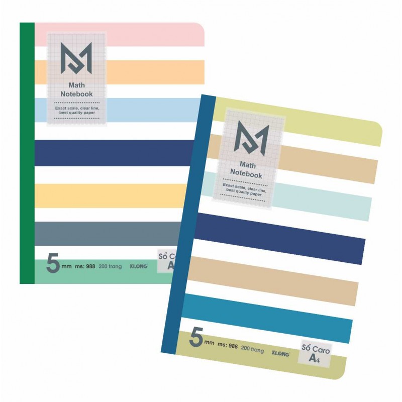 Sổ Caro may dán gáy A4 Math Notebook Klong 200 trang MS 988-VPP KLONG
