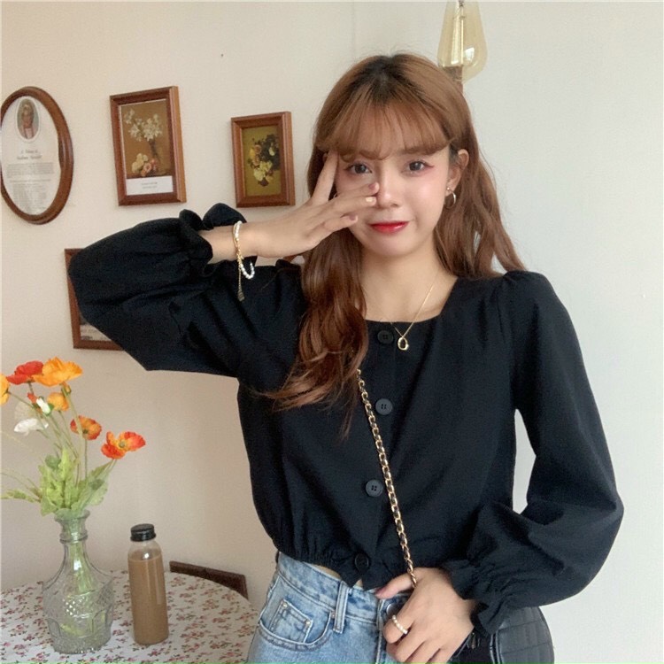 Áo voan kate croptop cúc trước bo tay đơn giản cực xinh TTSA0867