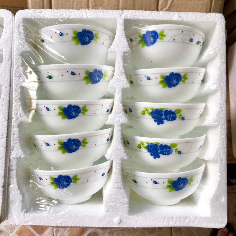 [HCM][COMBO 10 CÁI ] BỘ CHÉN SỨ HOA VĂN CAO CẤP - CHÉN SỨ TRÁNG MEN- TÔ VÀ CHÉN