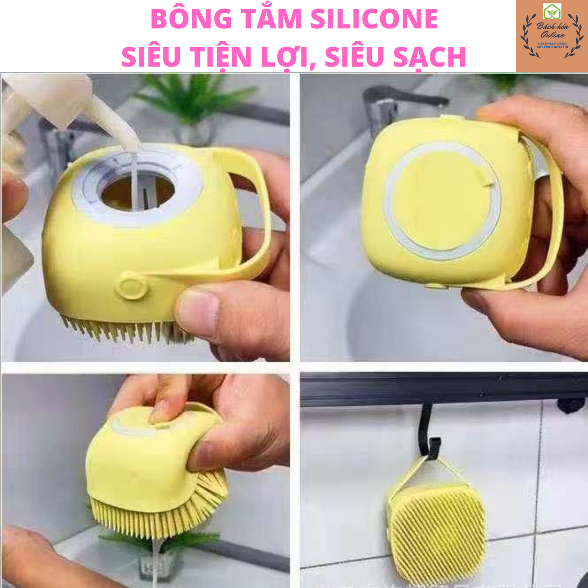Bàn chải bông tắm massage tạo bọt silicone siêu mềm tắm siêu sạch, có ngăn đựng sữa tắm tiện lợi, giúp tẩy tế bào da hiệu quả