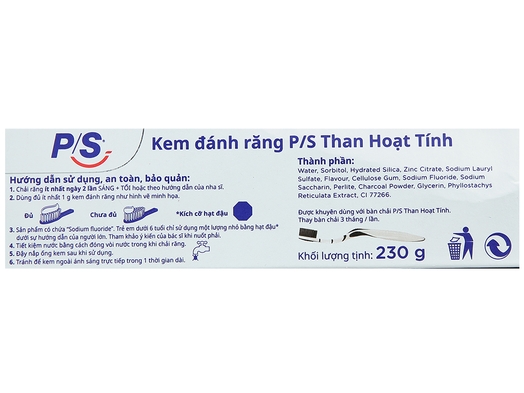 Combo 3 Kem đánh răng PS Than hoạt tính 230g