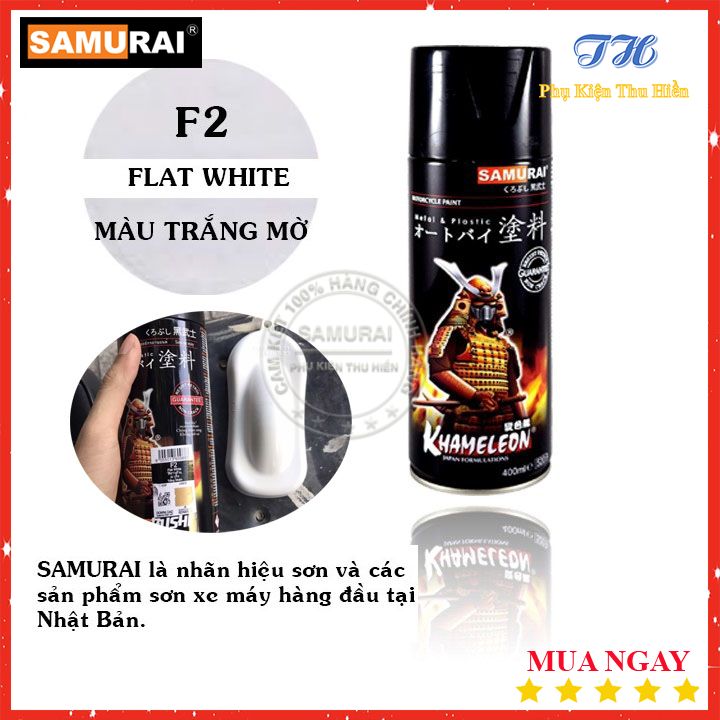 [HCM]Chai Sơn Xịt Sơn Xe Máy Samurai  Màu Trắng Mờ (Flat White) - Mã F2