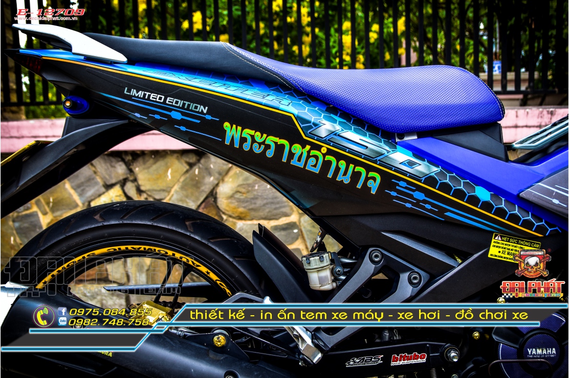 Tem Trùm Xe Exciter 150 Xanh Đen Liên Quân