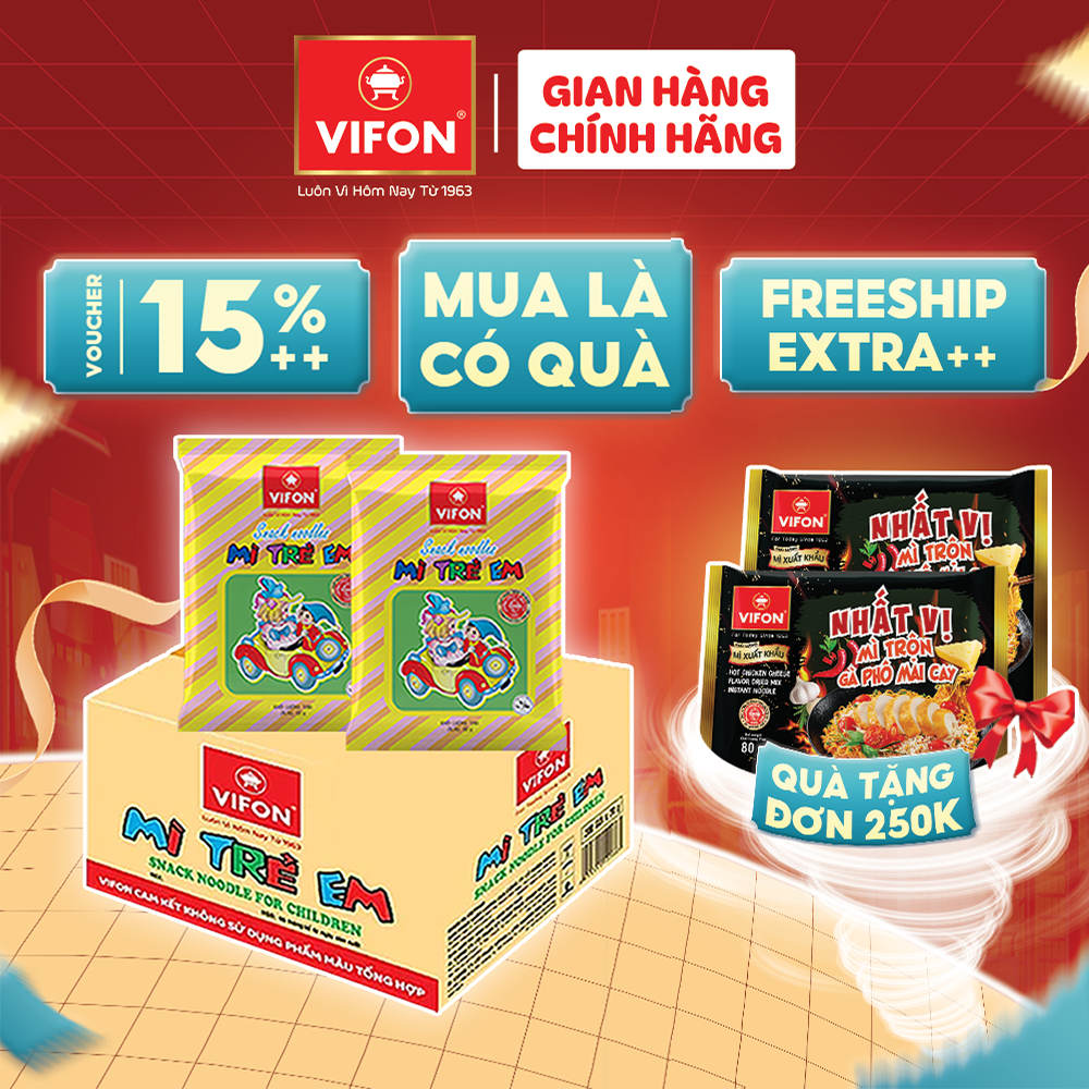 [VOUCHER 16%, LAZCOIN 10%] Thùng 200 gói Mì Trẻ Em VIFON 15gr/ Gói
