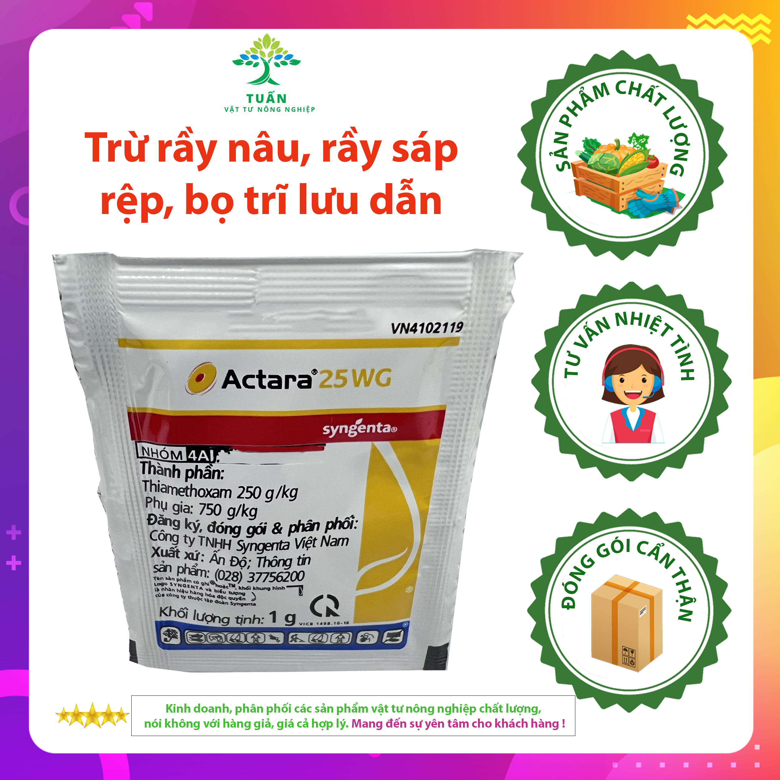 Trừ rầy rệp, bọ trĩ Actara 25WG Syngenta ( Gói 1 gram)