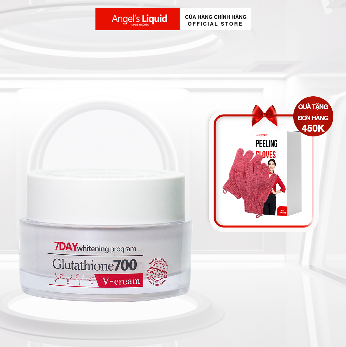 Kem dưỡng trắng, dưỡng ẩm, mờ thâm da Angel Liquid 7 Day Whitening Program Glutathione 700 V-Cream 50ml