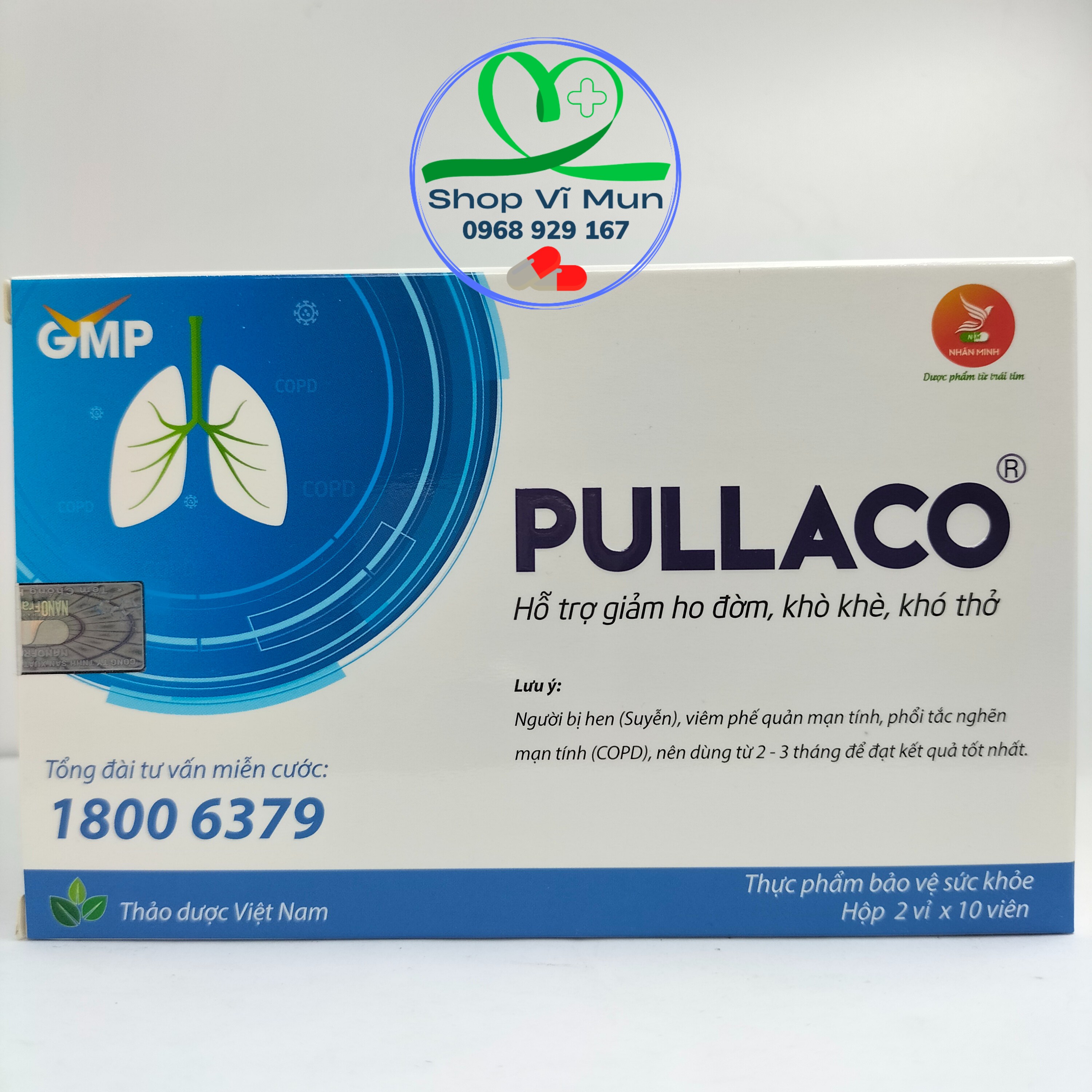 PULLACO giúp bổ phế, long đờm, giảm ho hộp 20 viên