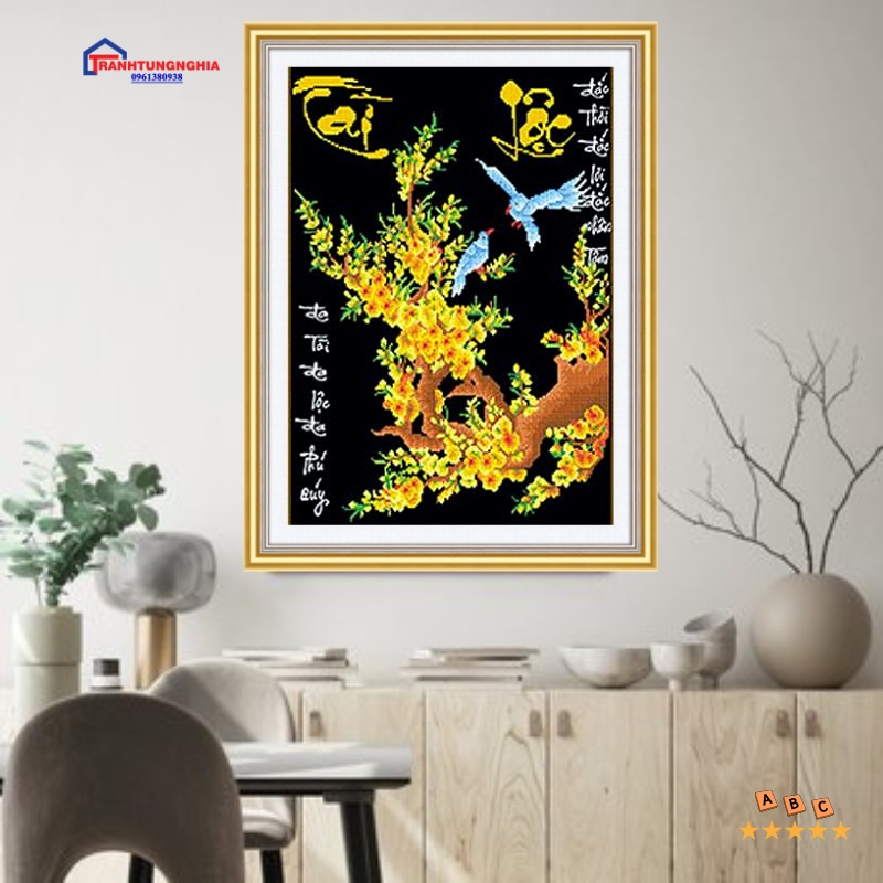 Tranh đính đá tài lộc 55cm x 75cm