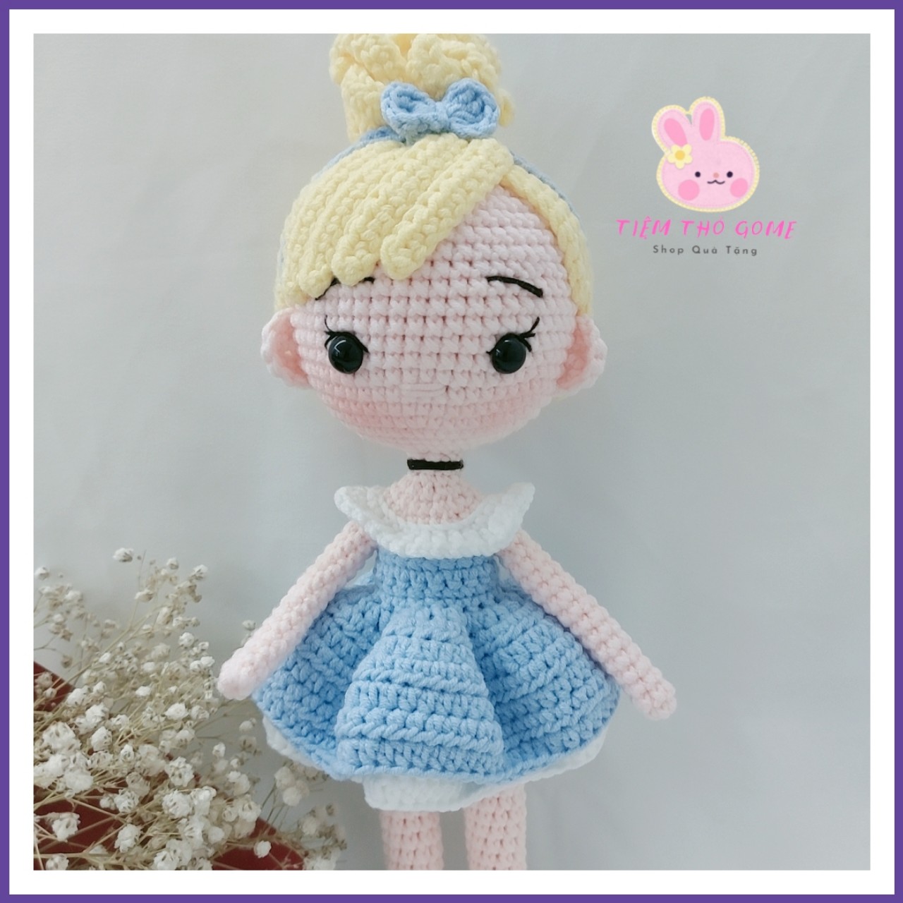 Búp bê len móc Handmade - Búp Bê Cô Bé Lọ Lem bằng len ( Hàng có sẵn)