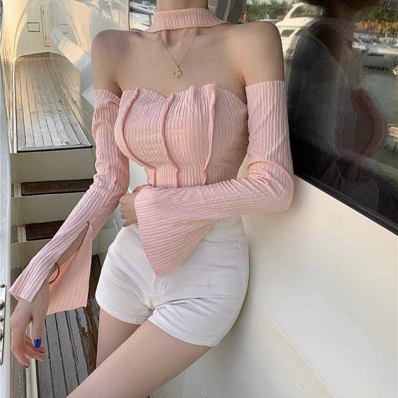 Áo Croptop Choàng Cổ Tay Dài (Hàng QC) A5239