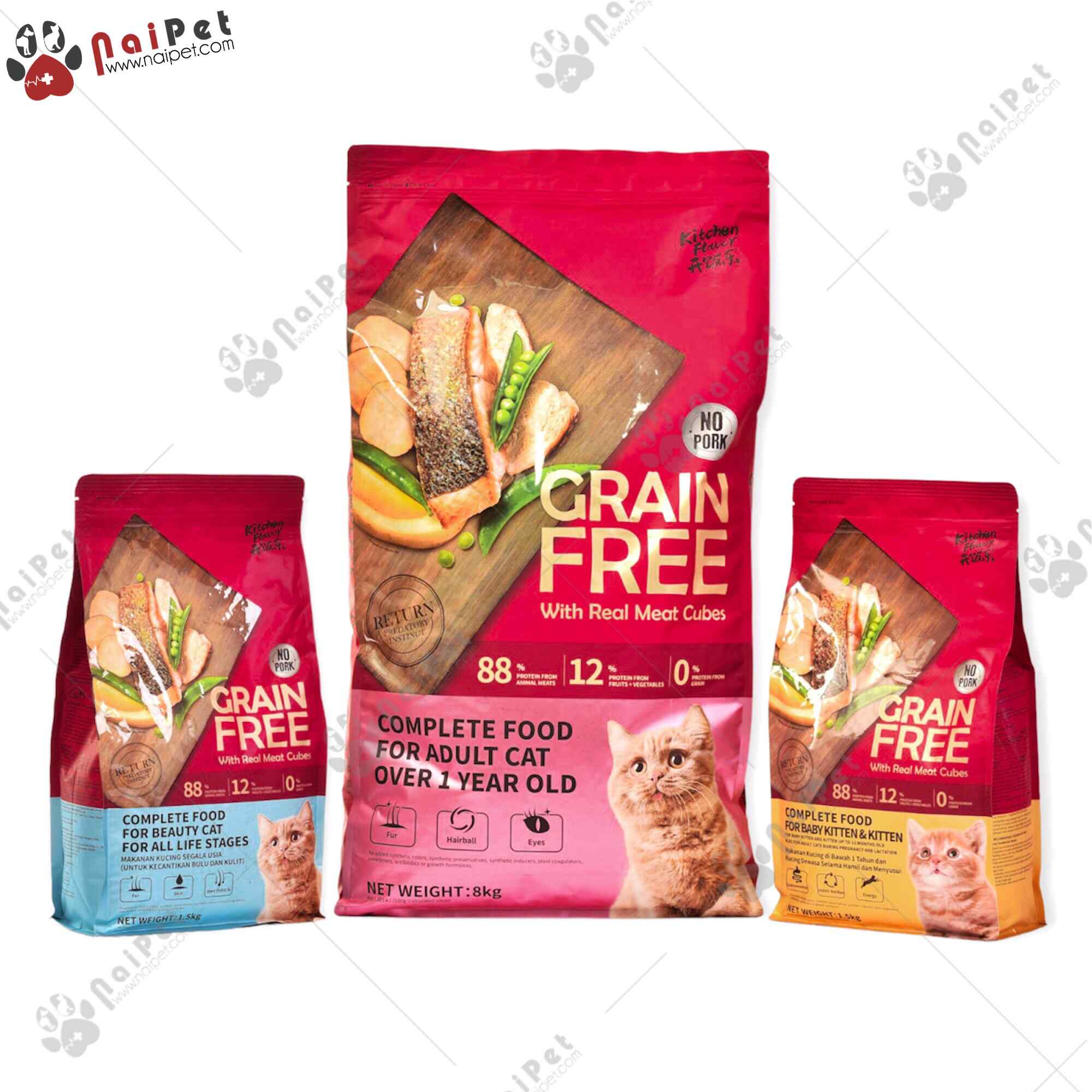 Thức Ăn Hạt Cho Mèo Mọi Lứa Tuổi Grain Free Kitchen Flavor