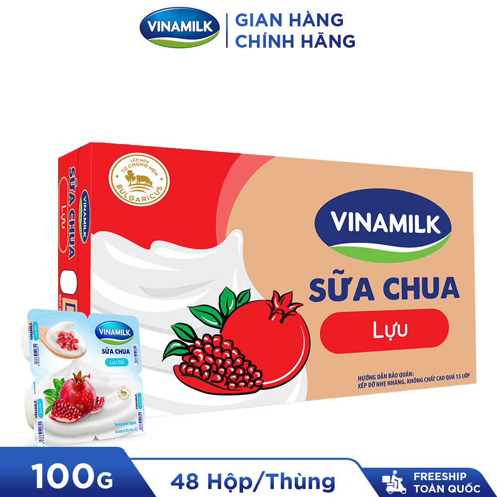 MIỄN PHÍ VẬN CHUYỂN Thùng 48 hộp Sữa chua ăn Vinamilk Lựu đỏ - Yaourt 100g