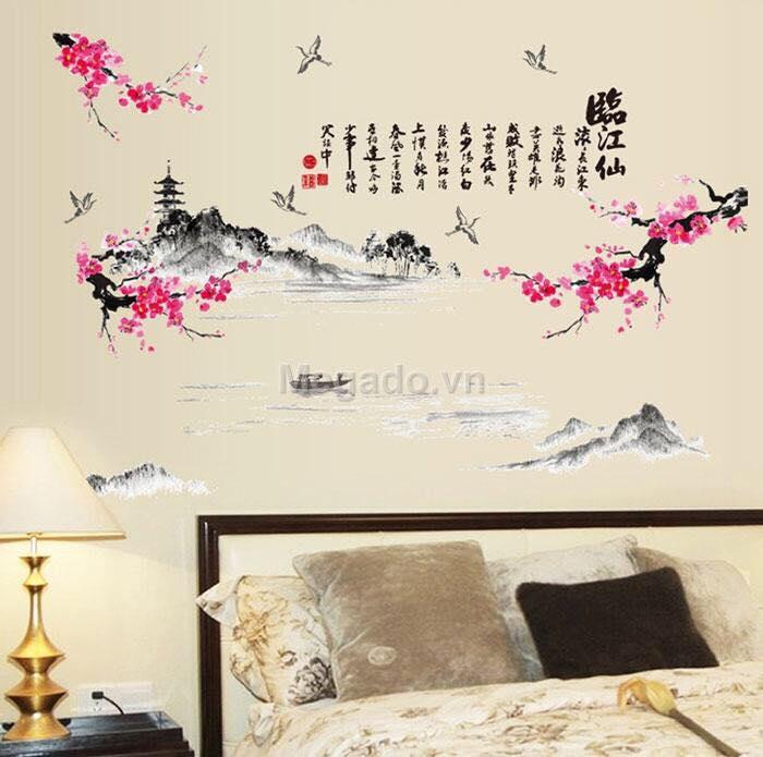 Decal dán tường mẫu cành đào phai