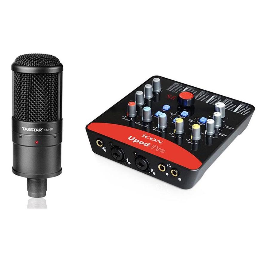 Combo Micro Thu Âm Takstar SM-8B + Sound Card Icon Upod Pro Tặng kèm Tai Nghe Ốp
