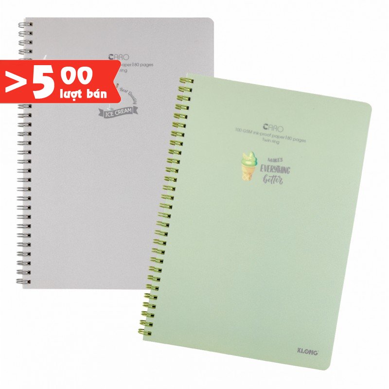 Vở Klong B5 80 trang caro MS 574 bìa nhựa màu Pastel gáy lò xo- sổ Klong VPPKLONG