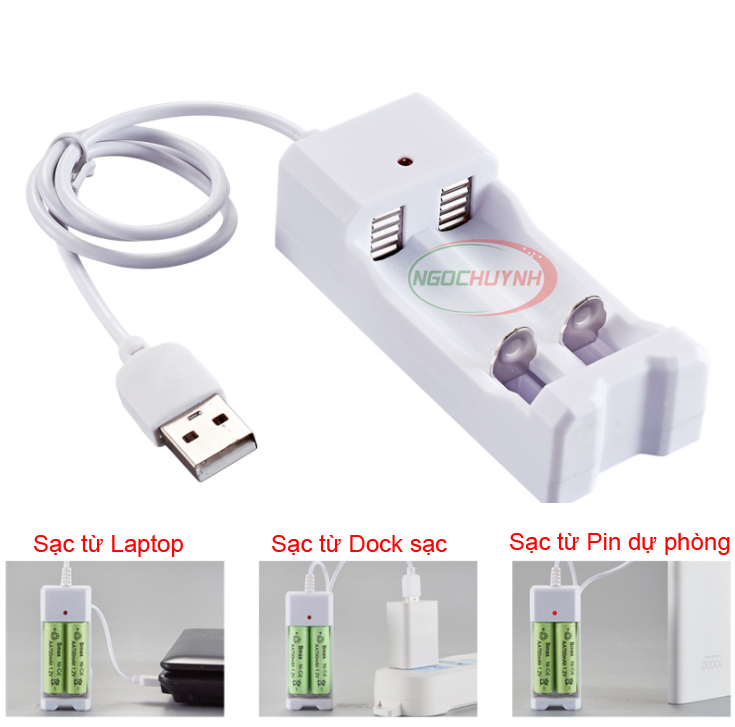 Bộ sạc 2 khe pin AA/AAA đa năng đầu USB