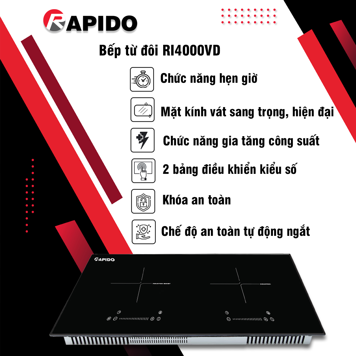 Bếp từ đôi Rapido RI4000VD - Hàng chính hãng