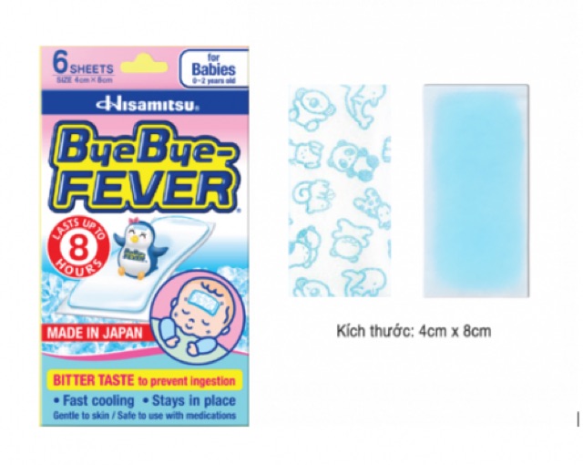 [HCM] Miếng dán hạ sốt Byebye Fever (Hisamitsu) túi 2 miếng - Làm mát nhanh, dành cho sơ sinh, trẻ em, người lớn