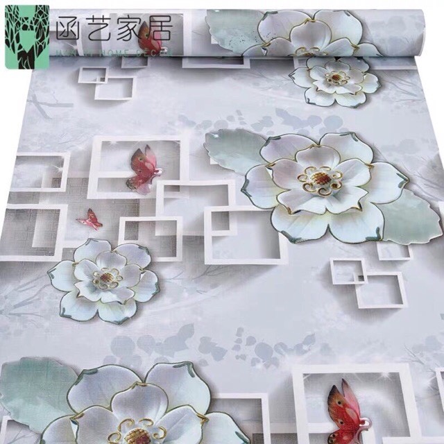 Decal 10m giấy dán tường có keo sẵn - Đá hoa cương hoa sen 3D - khổ 45cm