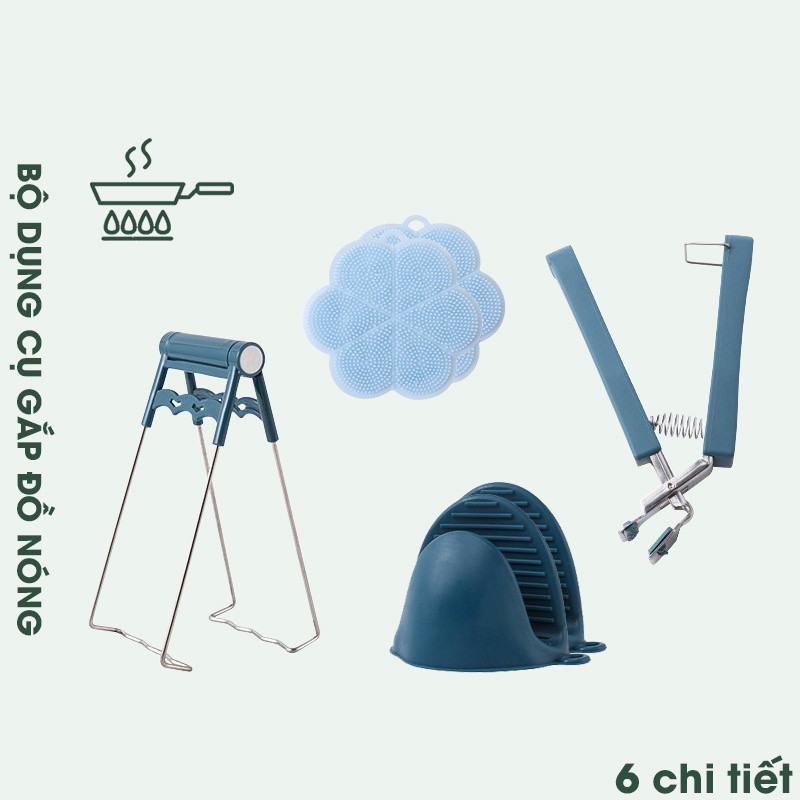 [ FREESHIP 15K MỌI ĐƠN HÀNG ] Bộ Kẹp Inox Gắp Chén Dĩa Chống Trượt, Bộ 6 Món Kẹp Gắp đồ Nóng Thức ăn, Dụng Cụ Kẹp Gắp Chống Nóng Tiện Dụng, đồ Dùng Nhà Bếp, Vật Dụng Tiện ích, Kẹp Cao Cấp Có Lò Xo