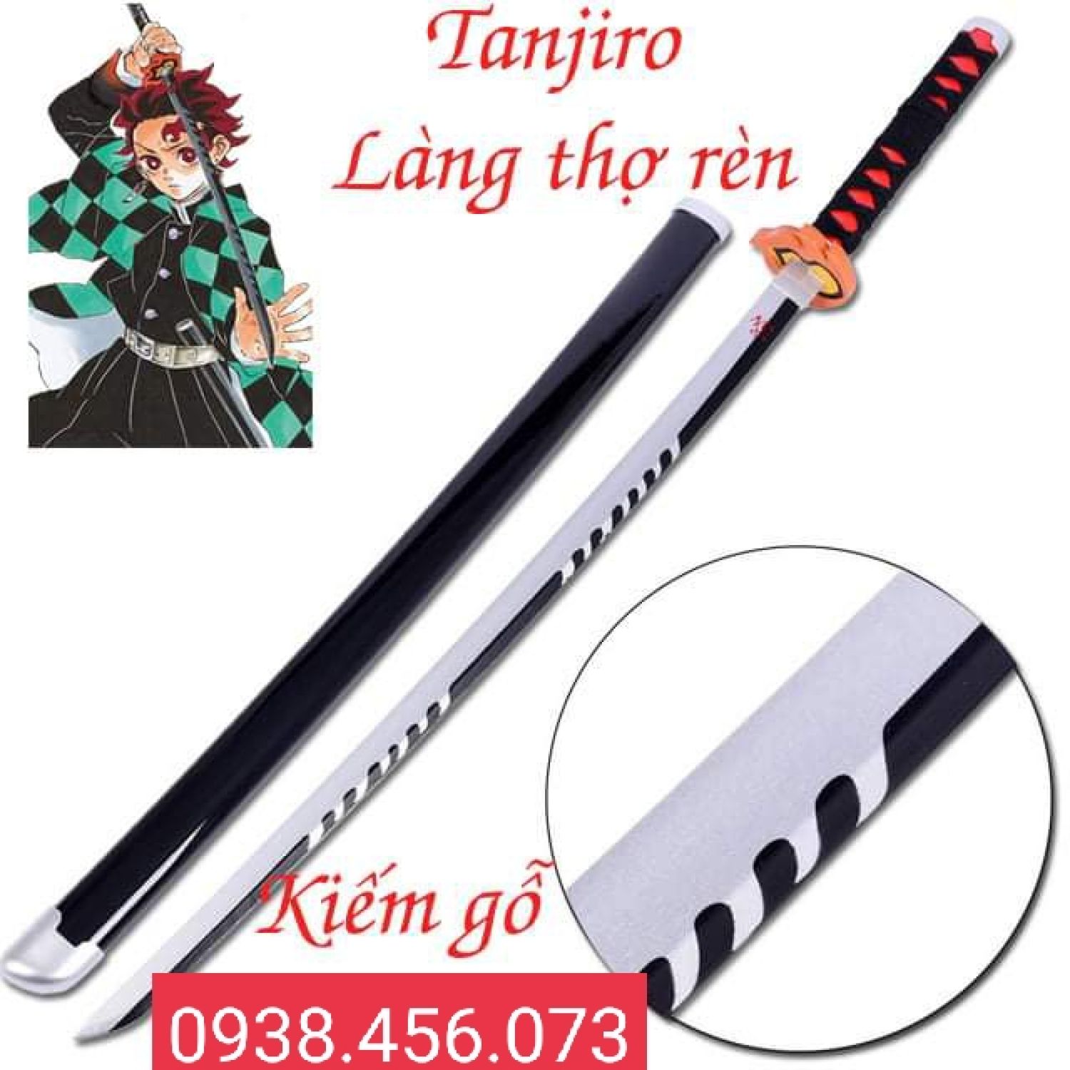 710★(Lưỡi Gỗ Dài 1m) Đạo Cụ Cosplay Kiếm Sĩ Huyền Thoại Yoriichi Trong Kimetsu No Yaiba - Tặng Kèm Đ