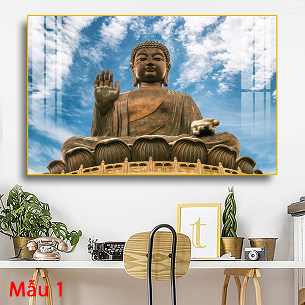 Tranh Laminate Tráng Gương - Tranh Treo Tường Phật Giáo - Đức Phật Và Bầu Trời