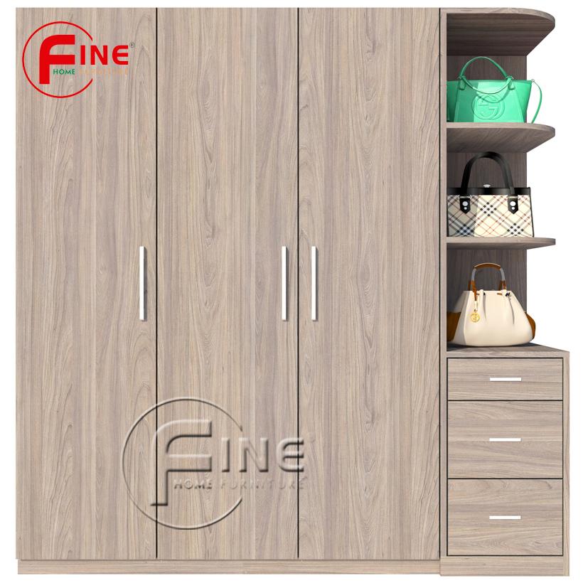 TủqQuần Áo Hiện Đại Sang Trọng FINE FT042 (180cm x 200cm) Gỗ MFC ngoại nhập Malaysia, thiết kế hiện đại, đường nét tinh xảo có ngăn trưng bày túi xách